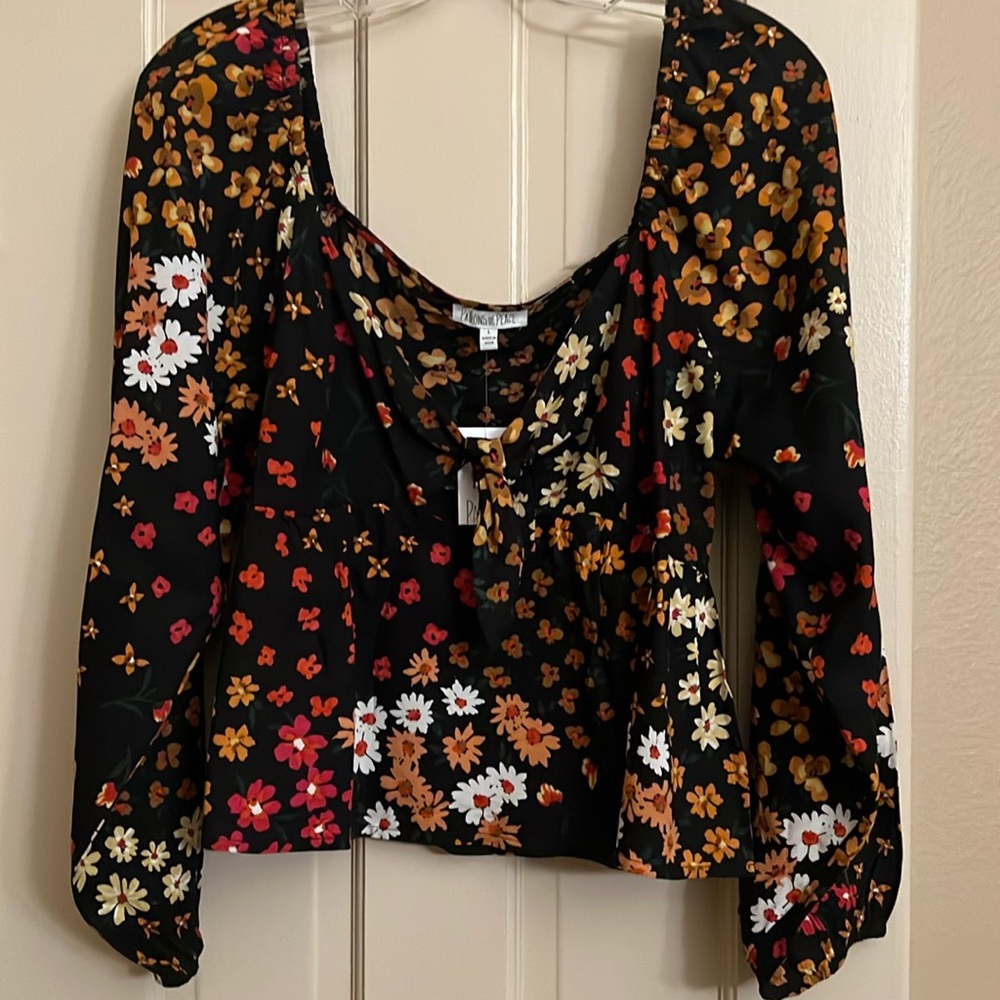 Patrons of Peace Black Floral Babydoll Blouse